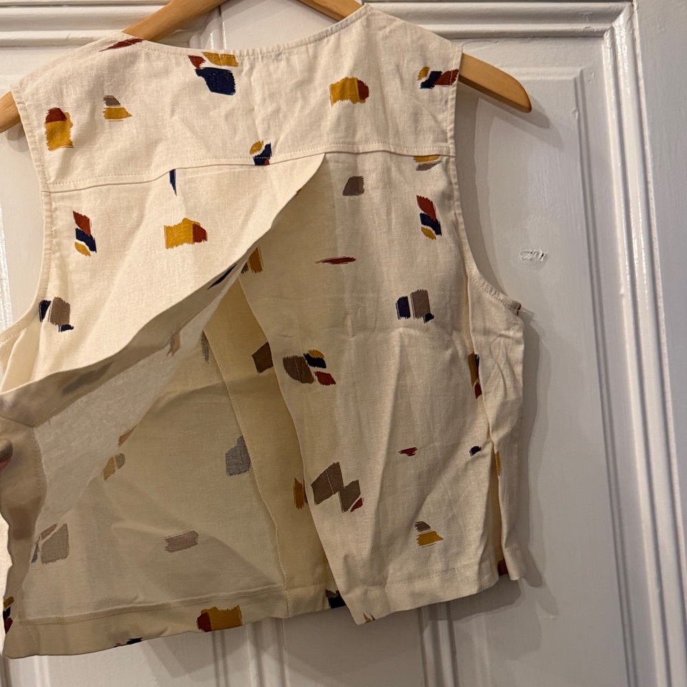 Azalea Beige Patterned Linen Blend Button-Up Tank… - image 3